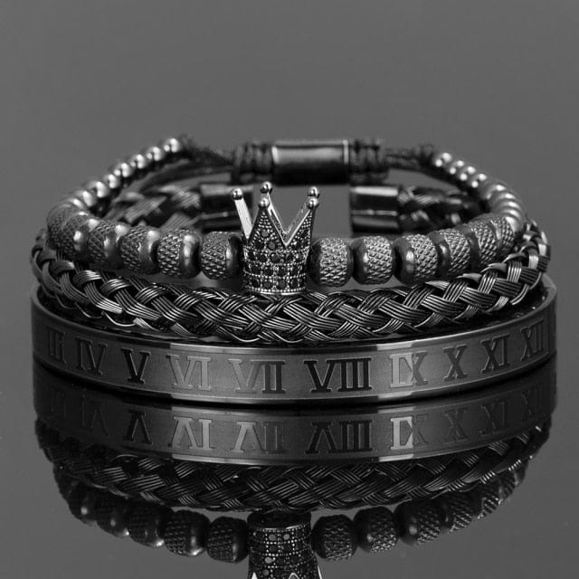 Luxury Crown Handmade Men Enamel Roman Numeral Bangles Hemp Rope Buckle Open Stainless Steel Micro Pave CZ Luxury Jewelry