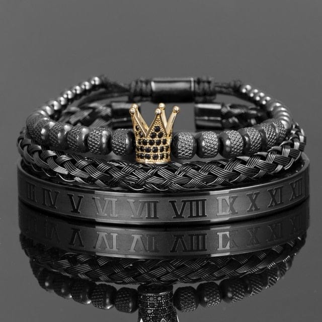 Luxury Crown Handmade Men Enamel Roman Numeral Bangles Hemp Rope Buckle Open Stainless Steel Micro Pave CZ Luxury Jewelry