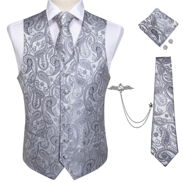 Vests For Men Slim Fit Mens Wedding Suit Vest Casual Sleeveless Formal Business Male Waistcoat Hanky Necktie Bow Tie Set DiBanGu