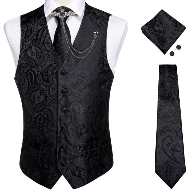 Vests For Men Slim Fit Mens Wedding Suit Vest Casual Sleeveless Formal Business Male Waistcoat Hanky Necktie Bow Tie Set DiBanGu