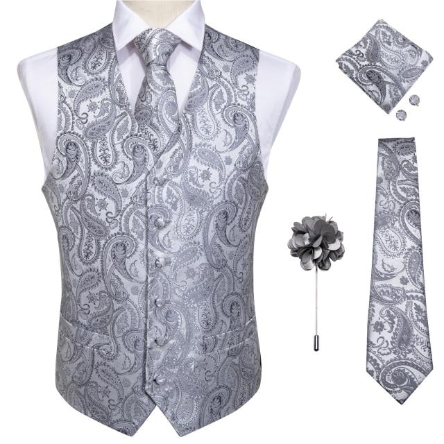 Vests For Men Slim Fit Mens Wedding Suit Vest Casual Sleeveless Formal Business Male Waistcoat Hanky Necktie Bow Tie Set DiBanGu