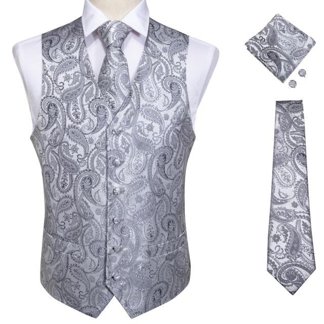 Vests For Men Slim Fit Mens Wedding Suit Vest Casual Sleeveless Formal Business Male Waistcoat Hanky Necktie Bow Tie Set DiBanGu