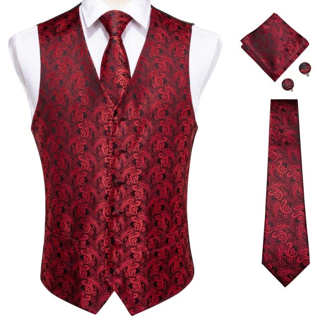 Vests For Men Slim Fit Mens Wedding Suit Vest Casual Sleeveless Formal Business Male Waistcoat Hanky Necktie Bow Tie Set DiBanGu