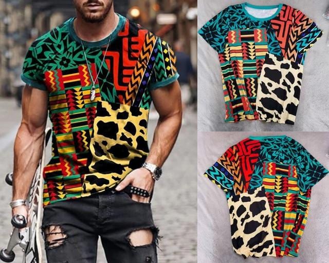 2021 Summer New Mens Oversized Vintage Short Sleeve T Shirts Harajuku Ethnic Printed O Collared Tshirts Camisetas Hombre Verano