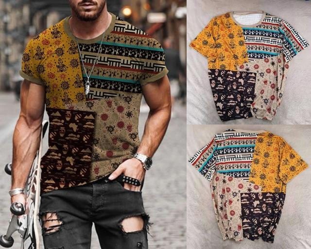 2021 Summer New Mens Oversized Vintage Short Sleeve T Shirts Harajuku Ethnic Printed O Collared Tshirts Camisetas Hombre Verano