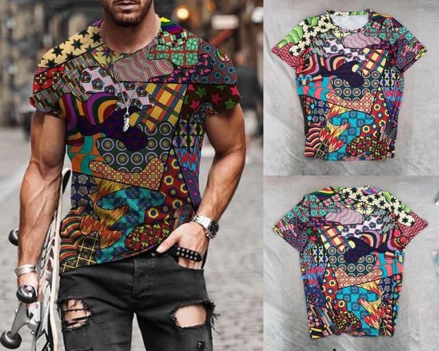 2021 Summer New Mens Oversized Vintage Short Sleeve T Shirts Harajuku Ethnic Printed O Collared Tshirts Camisetas Hombre Verano