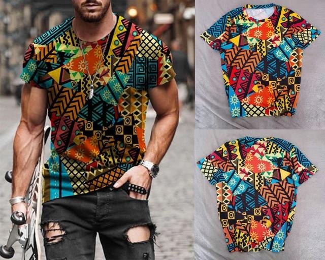 2021 Summer New Mens Oversized Vintage Short Sleeve T Shirts Harajuku Ethnic Printed O Collared Tshirts Camisetas Hombre Verano