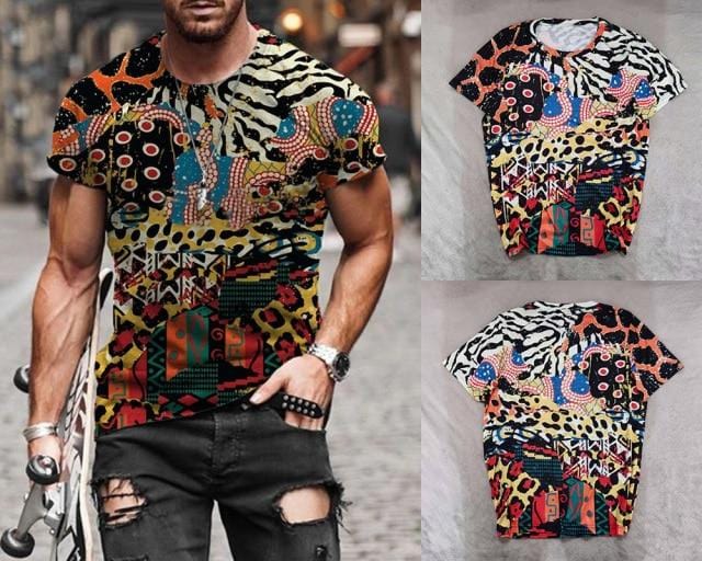 2021 Summer New Mens Oversized Vintage Short Sleeve T Shirts Harajuku Ethnic Printed O Collared Tshirts Camisetas Hombre Verano