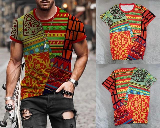 2021 Summer New Mens Oversized Vintage Short Sleeve T Shirts Harajuku Ethnic Printed O Collared Tshirts Camisetas Hombre Verano