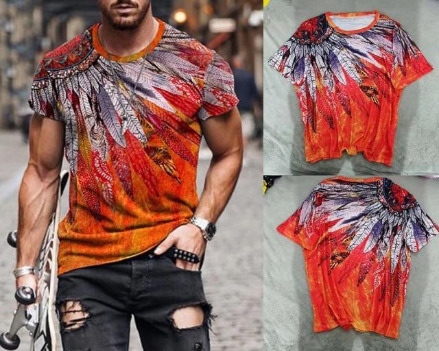 2021 Summer New Mens Oversized Vintage Short Sleeve T Shirts Harajuku Ethnic Printed O Collared Tshirts Camisetas Hombre Verano