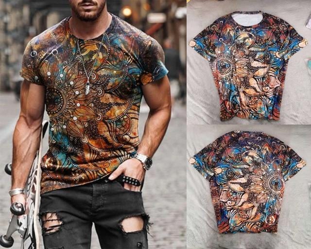 2021 Summer New Mens Oversized Vintage Short Sleeve T Shirts Harajuku Ethnic Printed O Collared Tshirts Camisetas Hombre Verano