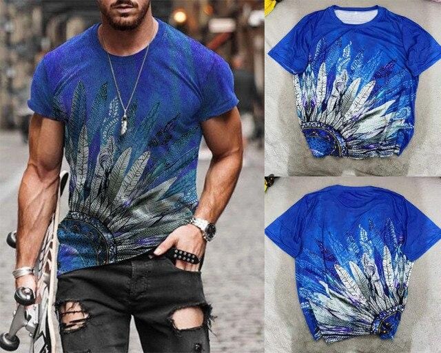 2021 Summer New Mens Oversized Vintage Short Sleeve T Shirts Harajuku Ethnic Printed O Collared Tshirts Camisetas Hombre Verano