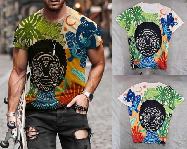 2021 Summer New Mens Oversized Vintage Short Sleeve T Shirts Harajuku Ethnic Printed O Collared Tshirts Camisetas Hombre Verano