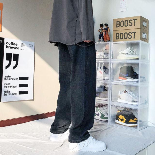 2021 Men's New Loose Black/blue Straight Pants Solid Color Casual Pants Baggy Homme Cargo Pocket Jeans Biker Denim Trousers