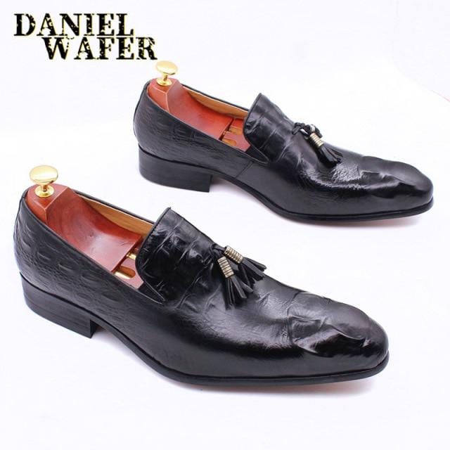 Luxury Men's Leather Dress Shoes Prints Casual Men Shoes Black Brown Slip on Wedding Shoes Male