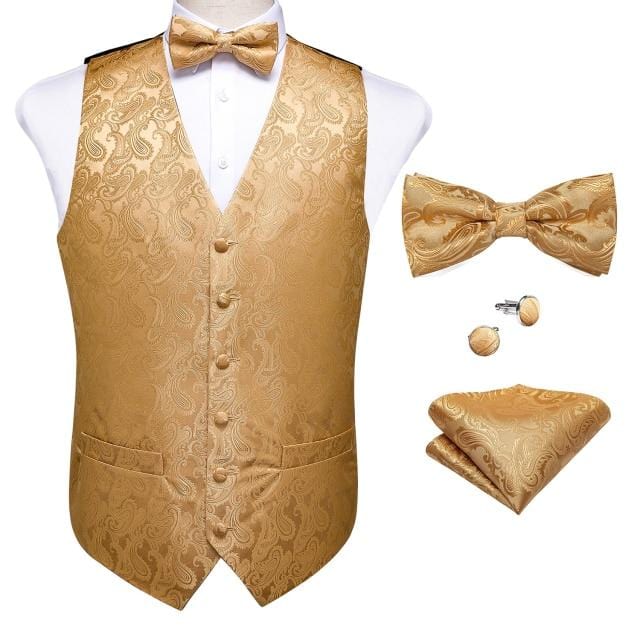 Vests For Men Slim Fit Mens Wedding Suit Vest Casual Sleeveless Formal Business Male Waistcoat Hanky Necktie Bow Tie Set DiBanGu