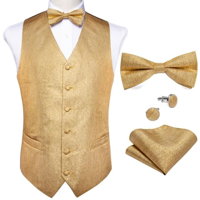 Vests For Men Slim Fit Mens Wedding Suit Vest Casual Sleeveless Formal Business Male Waistcoat Hanky Necktie Bow Tie Set DiBanGu