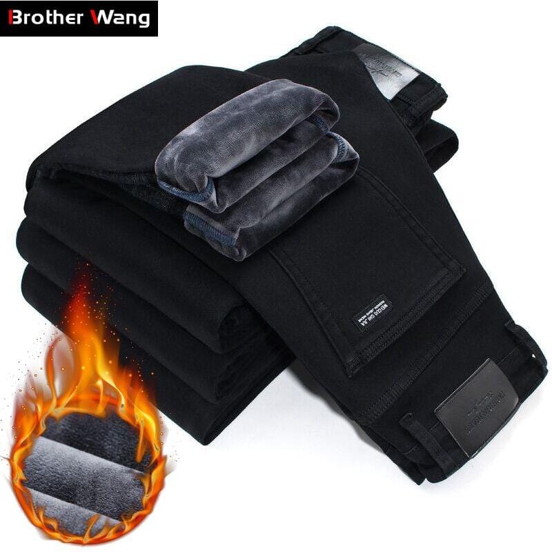 Winter New Men Warm Slim Jeans Elasticity Skinny Black Jeans Fashion Casual Thick Denim Pants Trousers Male Brand Clothes