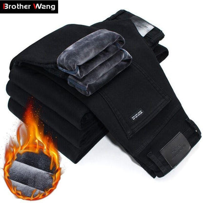 Winter New Men Warm Slim Jeans Elasticity Skinny Black Jeans Fashion Casual Thick Denim Pants Trousers Male Brand Clothes