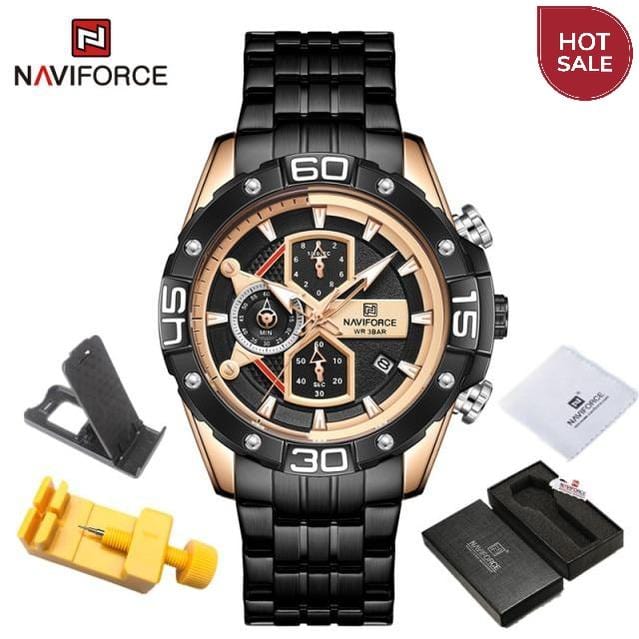 NAVIFORCE Sport Watches for Men Luxury Brand Blue Military Genuine Leather Wrist Watch Man Clock Fashion Chronograph Wristwatch