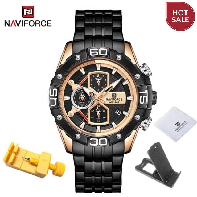 NAVIFORCE Sport Watches for Men Luxury Brand Blue Military Genuine Leather Wrist Watch Man Clock Fashion Chronograph Wristwatch