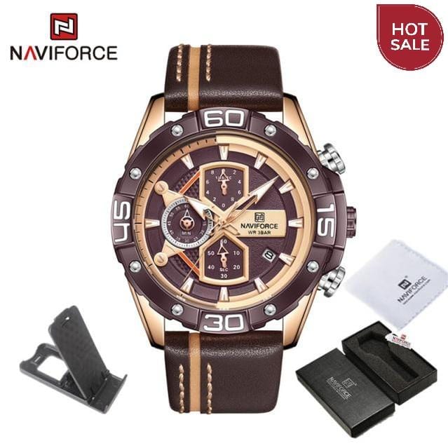 NAVIFORCE Sport Watches for Men Luxury Brand Blue Military Genuine Leather Wrist Watch Man Clock Fashion Chronograph Wristwatch