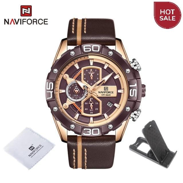 NAVIFORCE Sport Watches for Men Luxury Brand Blue Military Genuine Leather Wrist Watch Man Clock Fashion Chronograph Wristwatch