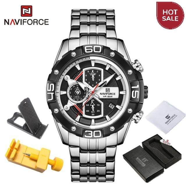 NAVIFORCE Sport Watches for Men Luxury Brand Blue Military Genuine Leather Wrist Watch Man Clock Fashion Chronograph Wristwatch