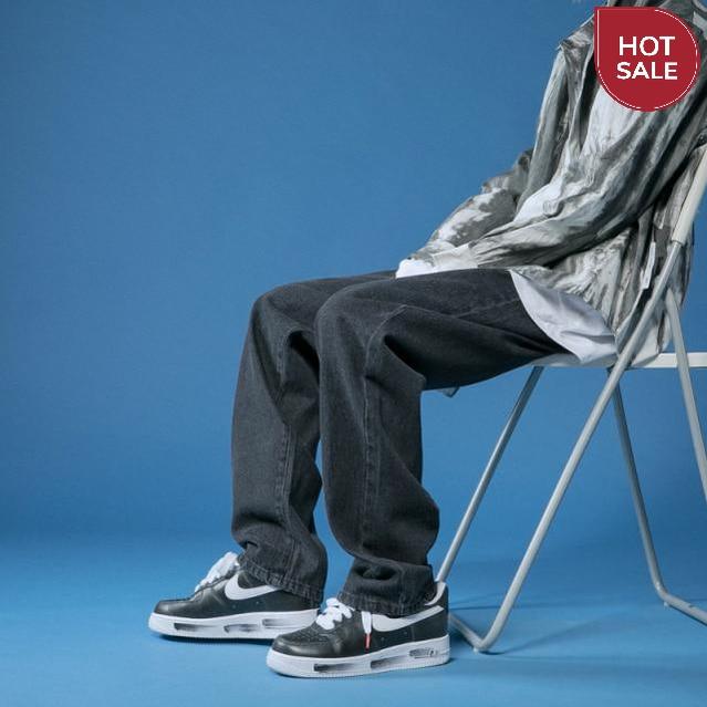 Straight Jeans men Autumn White/black Korean Man Loose Denim Trousers Streetwear Male Casual Pants Men's Solid Color wide jeans