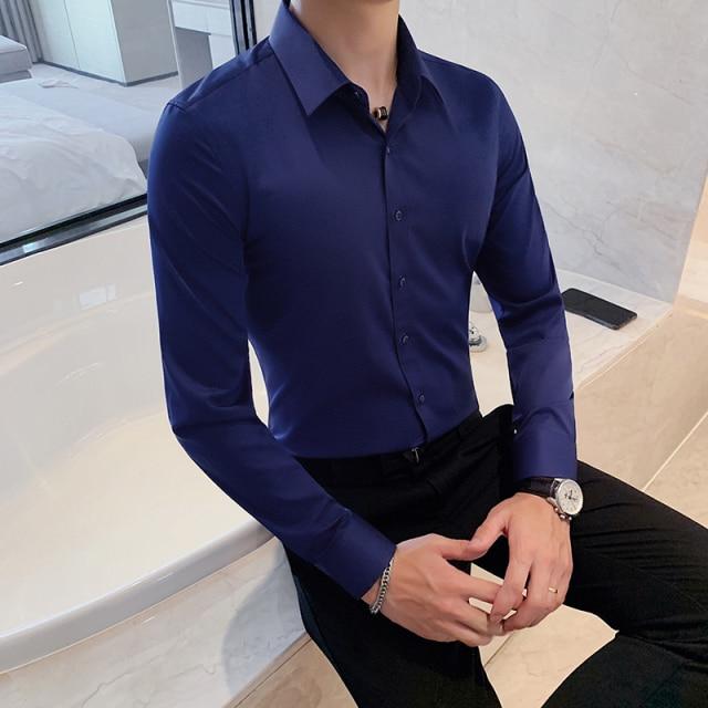 British Style Long Sleeve Shirt Men Clothing Fashion 2021 Autumn Business Formal Wear Chemise Homme Slim Fit Camisa Masculina