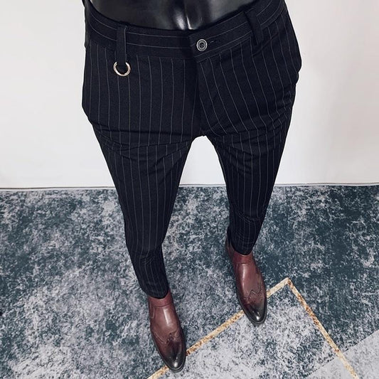 Men's Striped Suit Pants Ankle Trousers New Men's Formal Pants High Quality Business Fashion Casual Men's Clothing Dress Pants