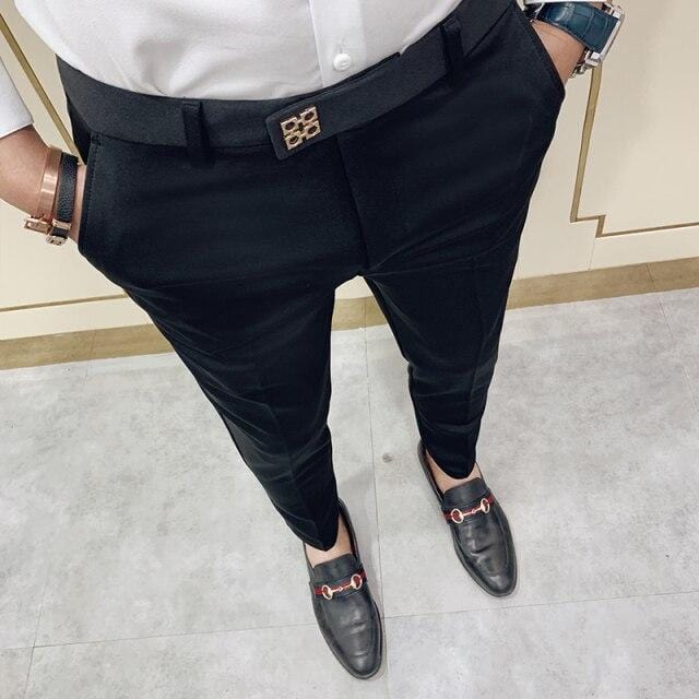 Pantalon Homme 2021, primăvară/vară, pantaloni de costum noi pentru bărbați, coreeani, subțiri, de afaceri, formali, negru, gri, bărbați, pantaloni de birou pentru bărbați