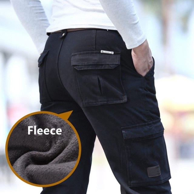 Fleece Warm Cargo Pants Men Clothing  6 Pockets Work Casual Winter Pants Men Military Black Khaki Army Trousers for Male