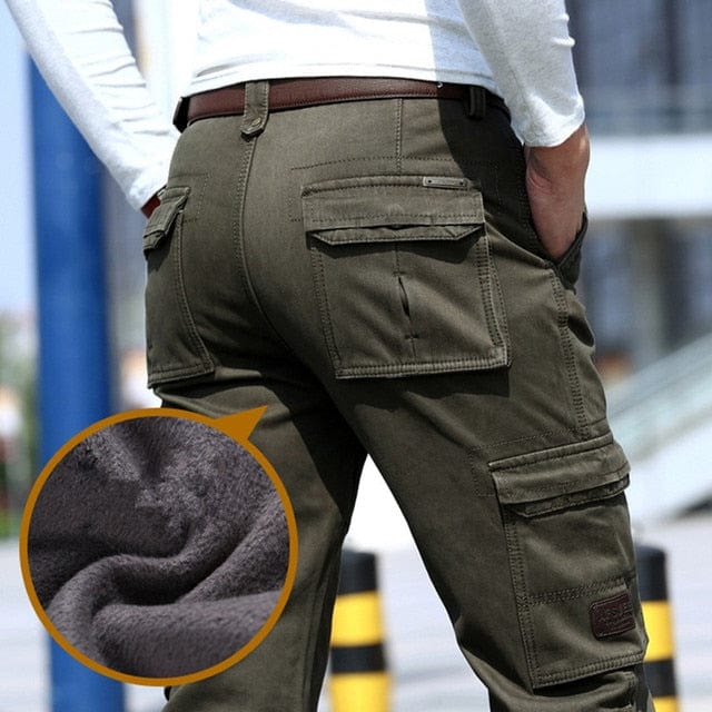 Pantaloni cargo cald din lână Îmbrăcăminte pentru bărbați 6 buzunare Pantaloni casual de iarnă pentru bărbați, militar, negru, kaki, pentru bărbați