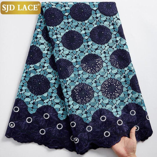 SJD LACE African Dry Lace Fabric With Stones 5Yards Garment Materials Swiss Voile Lace In Switzerland For Nigerian Man Sew A2373