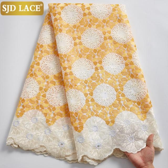 SJD LACE African Dry Lace Fabric With Stones 5Yards Garment Materials Swiss Voile Lace In Switzerland For Nigerian Man Sew A2373