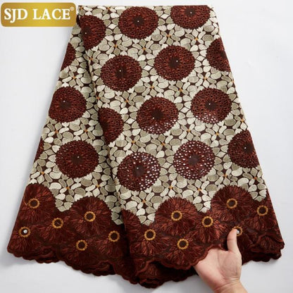 SJD LACE African Dry Lace Fabric With Stones 5Yards Garment Materials Swiss Voile Lace In Switzerland For Nigerian Man Sew A2373