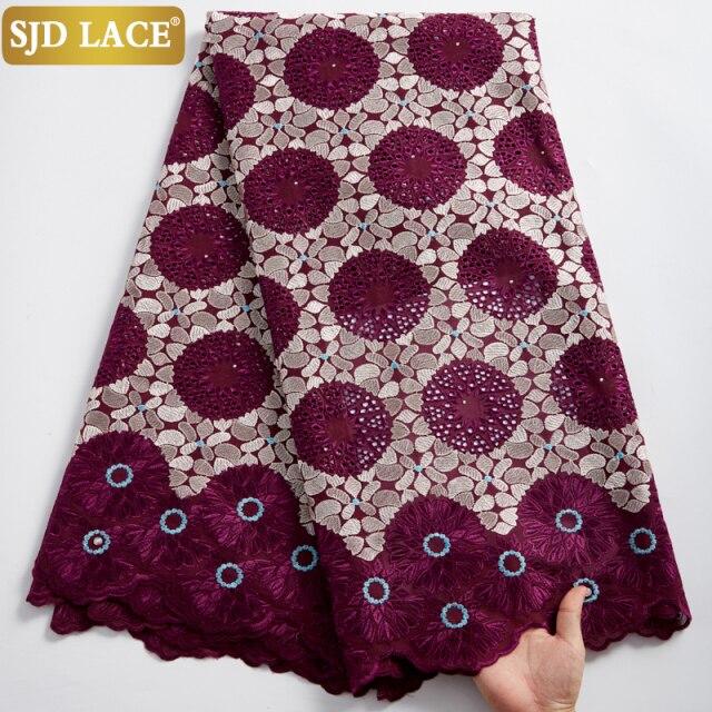 SJD LACE African Dry Lace Fabric With Stones 5Yards Garment Materials Swiss Voile Lace In Switzerland For Nigerian Man Sew A2373