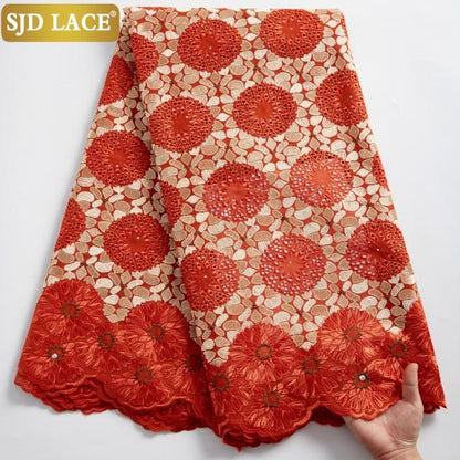 SJD LACE African Dry Lace Fabric With Stones 5Yards Garment Materials Swiss Voile Lace In Switzerland For Nigerian Man Sew A2373