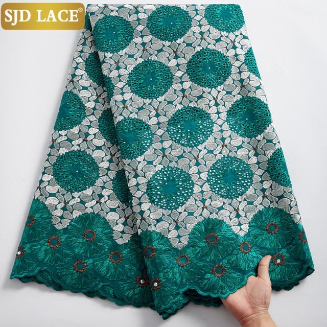 SJD LACE African Dry Lace Fabric With Stones 5Yards Garment Materials Swiss Voile Lace In Switzerland For Nigerian Man Sew A2373