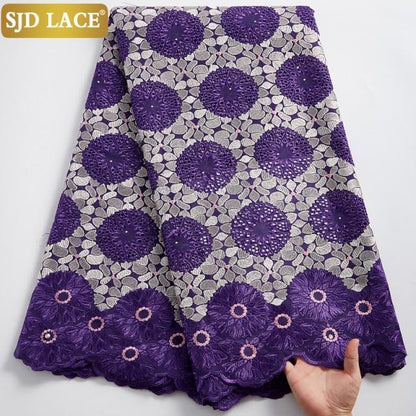 SJD LACE African Dry Lace Fabric With Stones 5Yards Garment Materials Swiss Voile Lace In Switzerland For Nigerian Man Sew A2373