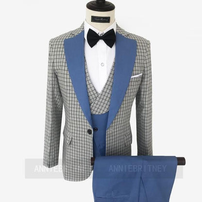 Fashion Lattice Men's Suit Slim Fit Prom Wedding Suits for Men Groom Tuxedo Jacket Pants Set Custom White Casual Men Blazer
