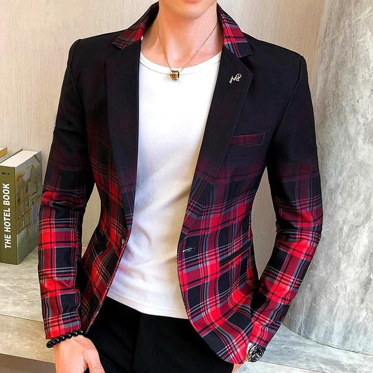 Men Blazer 2021 Spring New Colorblock Plaid Blazer Men Slim Casual Man Blazers Wedding Business Party Clothing Dress Men Coats