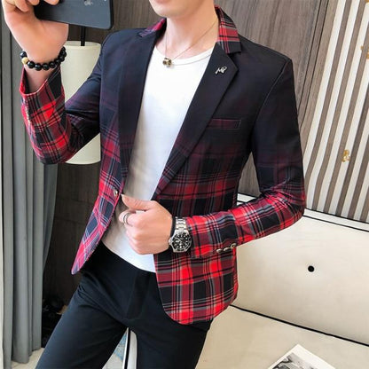 Men Blazer 2021 Spring New Colorblock Plaid Blazer Men Slim Casual Man Blazers Wedding Business Party Clothing Dress Men Coats