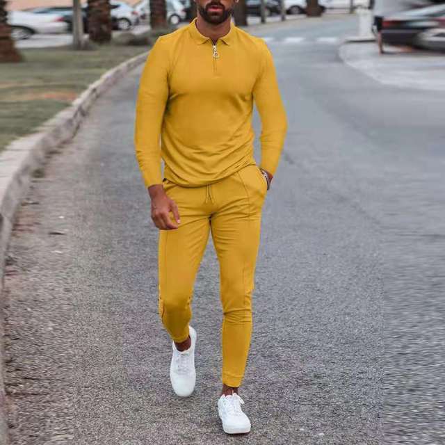 Nou costum din două piese pentru bărbați, la modă, cu fermoar, cămașă POLO + pantaloni, cusături, imprimeu ocazional, jogger, trening, set de hanorace pentru haine pentru bărbați