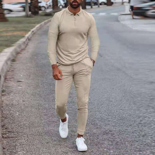 Nou costum din două piese pentru bărbați, la modă, cu fermoar, cămașă POLO + pantaloni, cusături, imprimeu ocazional, jogger, trening, set de hanorace pentru haine pentru bărbați