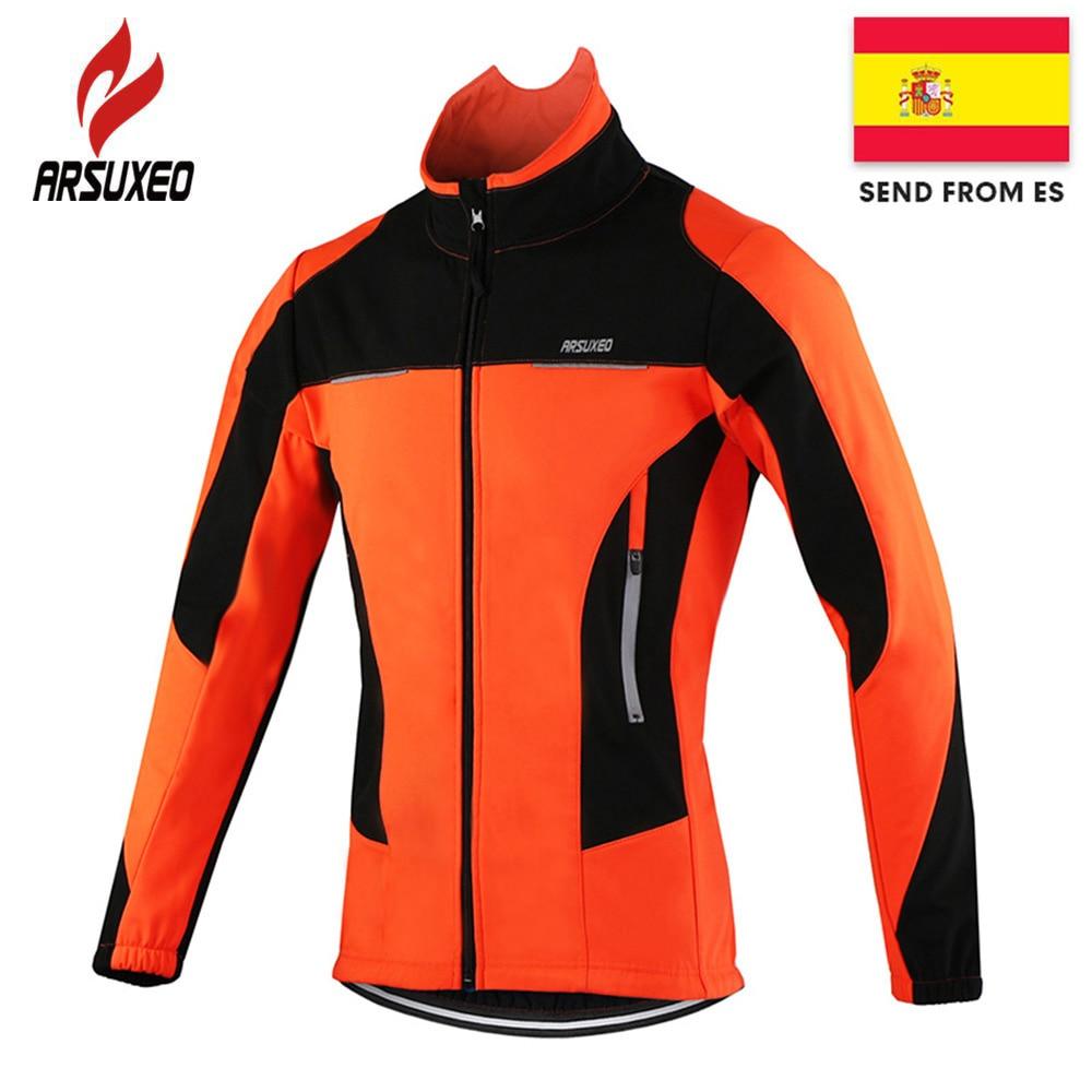 ARSUXEO Fleece Thermal Cycling Jacket Autumn Winter Warm Up Bicycle Clothing Windproof Windbreaker Coat MTB Bike Jerseys