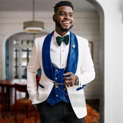 Fashion Lattice Men's Suit Slim Fit Prom Wedding Suits for Men Groom Tuxedo Jacket Pants Set Custom White Casual Men Blazer