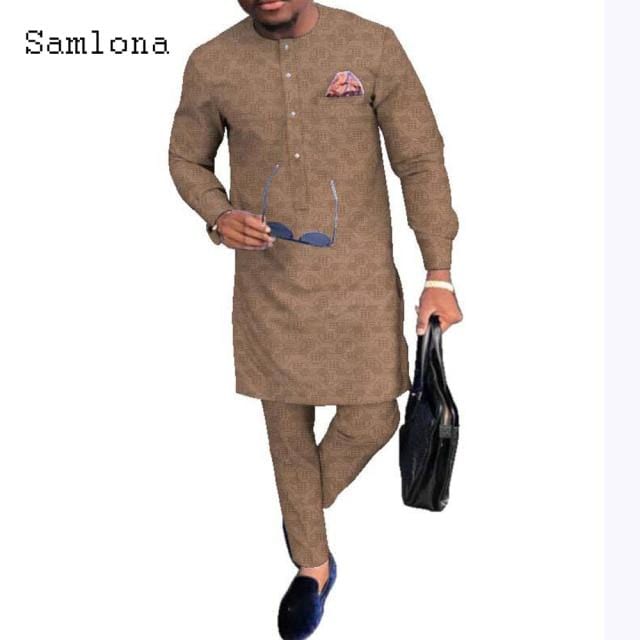 Plus Size 5xl 6xl Men Set Fashion 2021 Single Breasted Shirt Blouse and Long Pants Solid Muslim Two Piece Outfits ropa hombre