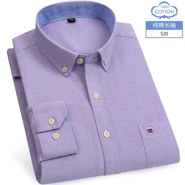 S- 6XL Oxford Shirts For Mens Long Sleeve Cotton Casual Dress Shirts Male Solid Plaid Chest Pocket Regular-Fit Man Social Shirt